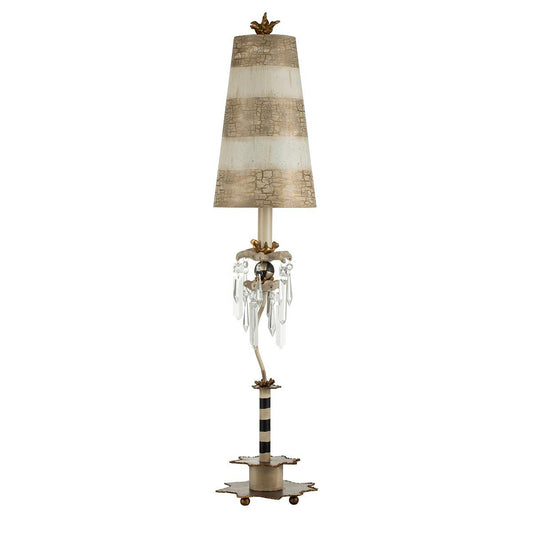 Birdland Light Table Lamp in Cream and Gold with Cream and Taupe Striped Shade