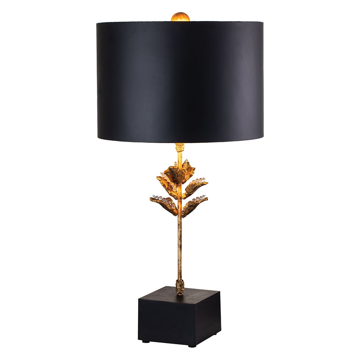 Camilia Table Lamp in Antique Gold and Black with Black Shade