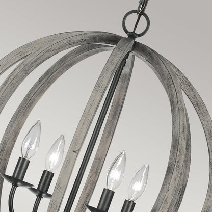 Allier Light Pendant in Weathered Oak Wood and Antique Forged Iron
