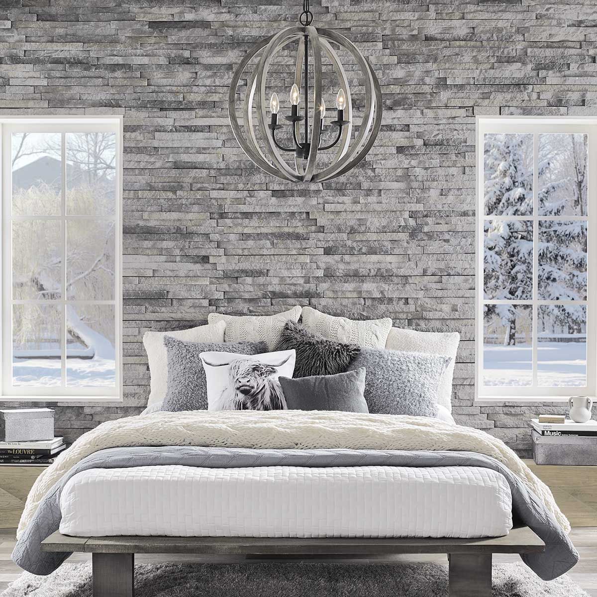 Allier Light Pendant in Weathered Oak Wood and Antique Forged Iron