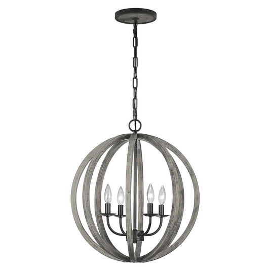 Allier Light Pendant in Weathered Oak Wood and Antique Forged Iron
