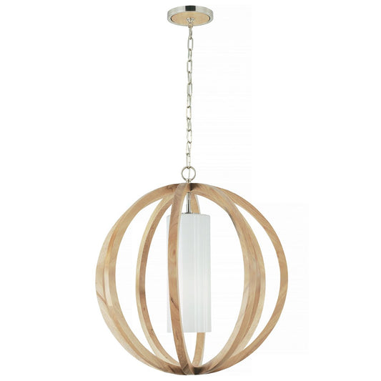 Allier Light Large Pendant in Light Wood/Brushed Steel