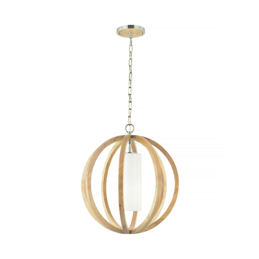 Allier Light Small Pendant in Light Wood/Brushed Steel