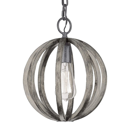 Allier Light Mini Pendant in Weathered Oak Wood and Antique Forged Iron