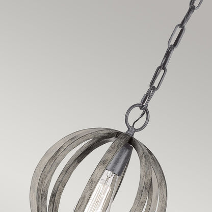 Allier Light Mini Pendant in Weathered Oak Wood and Antique Forged Iron