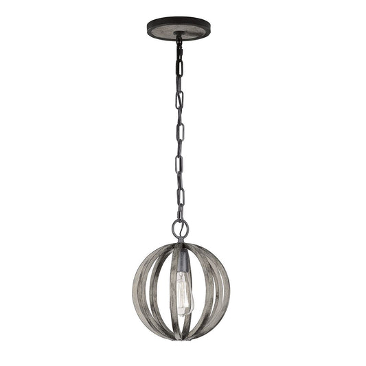 Allier Light Mini Pendant in Weathered Oak Wood and Antique Forged Iron