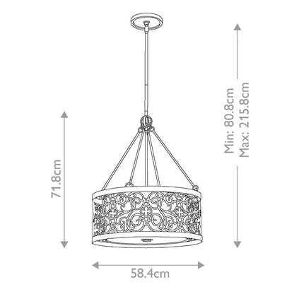 Arabesque Light Chandelier in Silver Leaf Patina