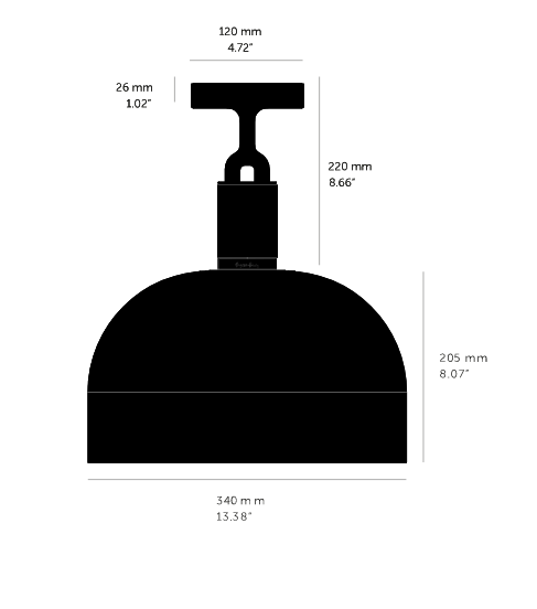Forked Ceiling Light / Shade / Large brass, dimensions.