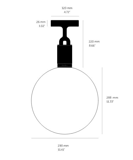 Forked Ceiling Light / Globe / Opal / Large Brass, dimensions.