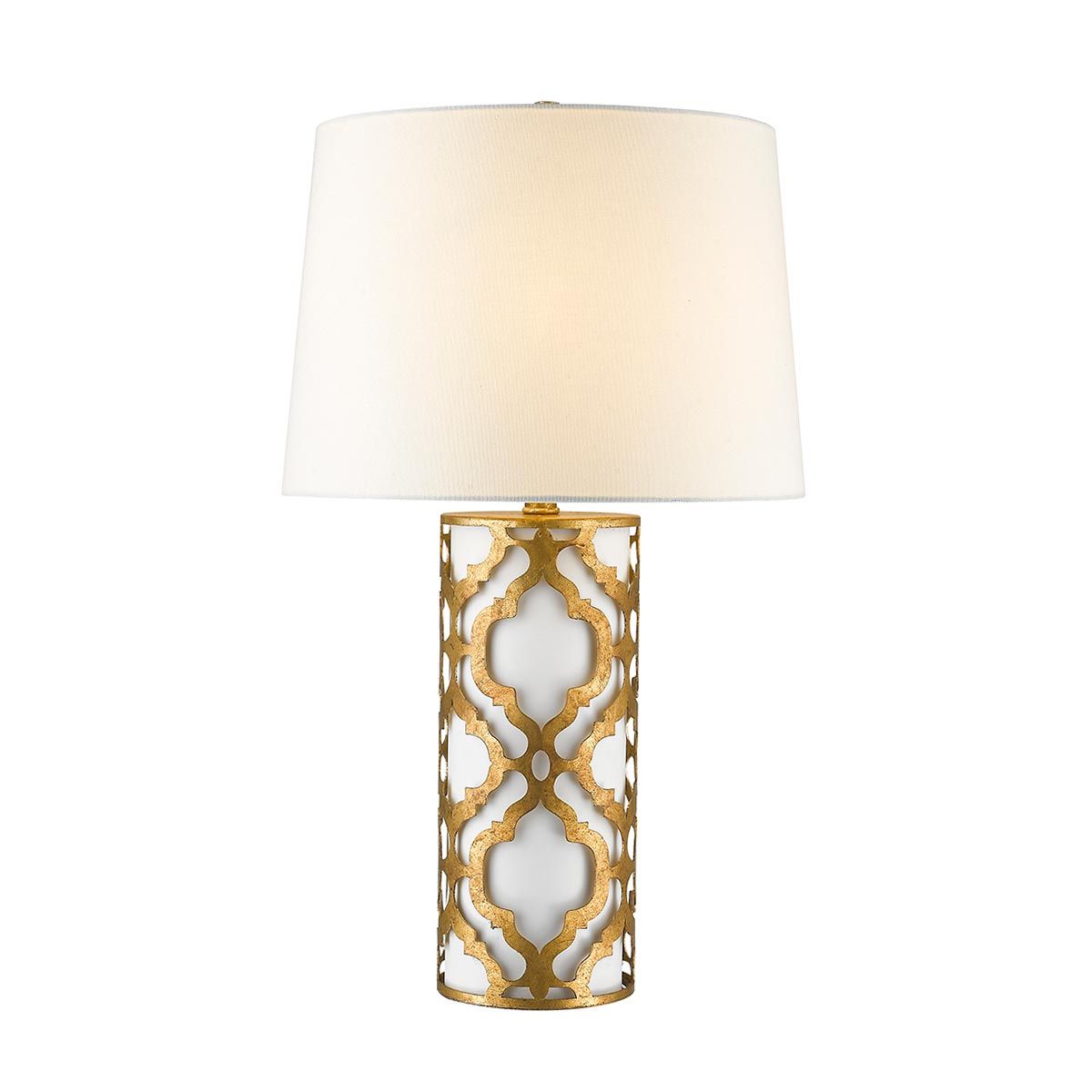 Arabella Light Table Lamp in Distressed Gold, Ivory Shade with White Shade