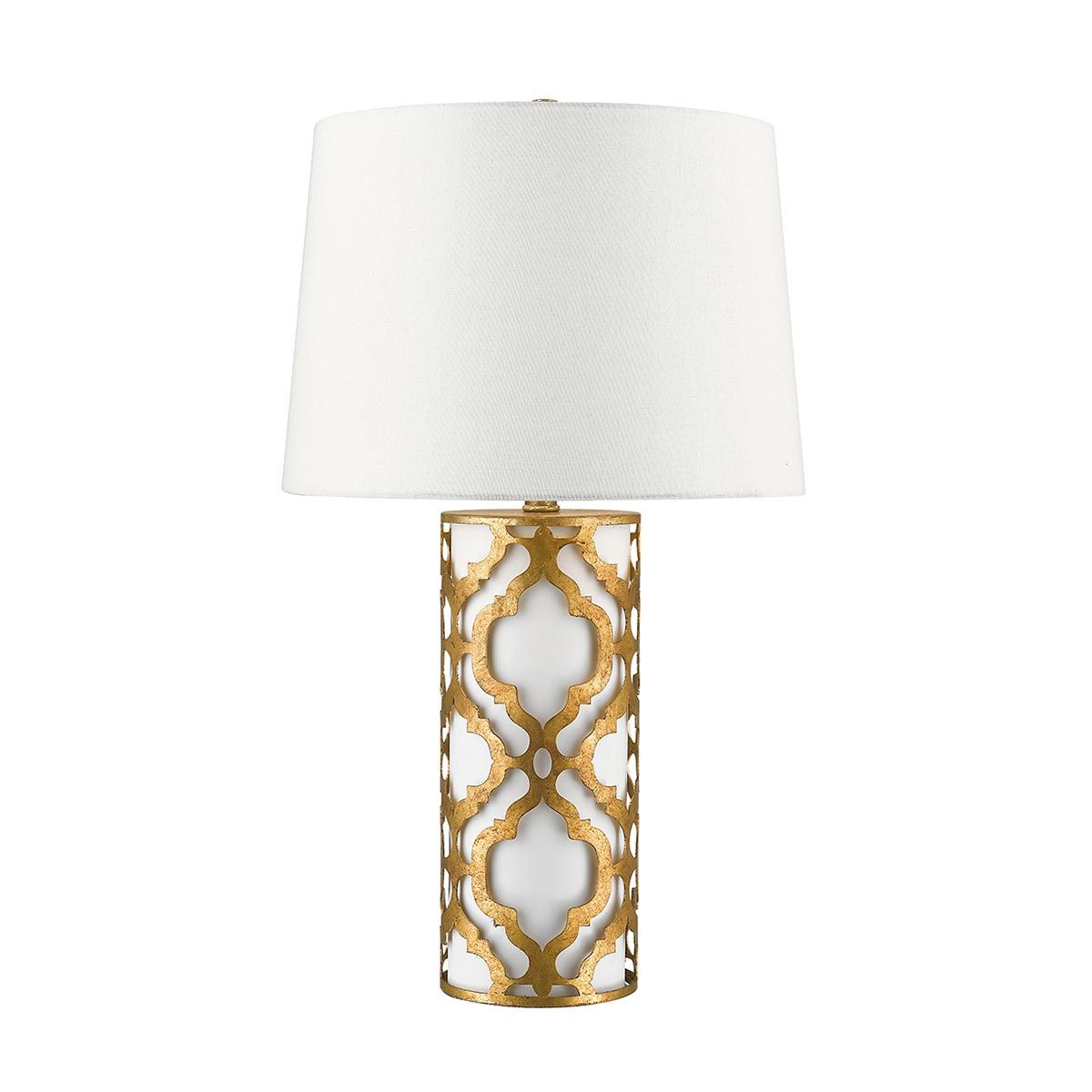 Arabella Light Table Lamp in Distressed Gold, Ivory Shade with White Shade