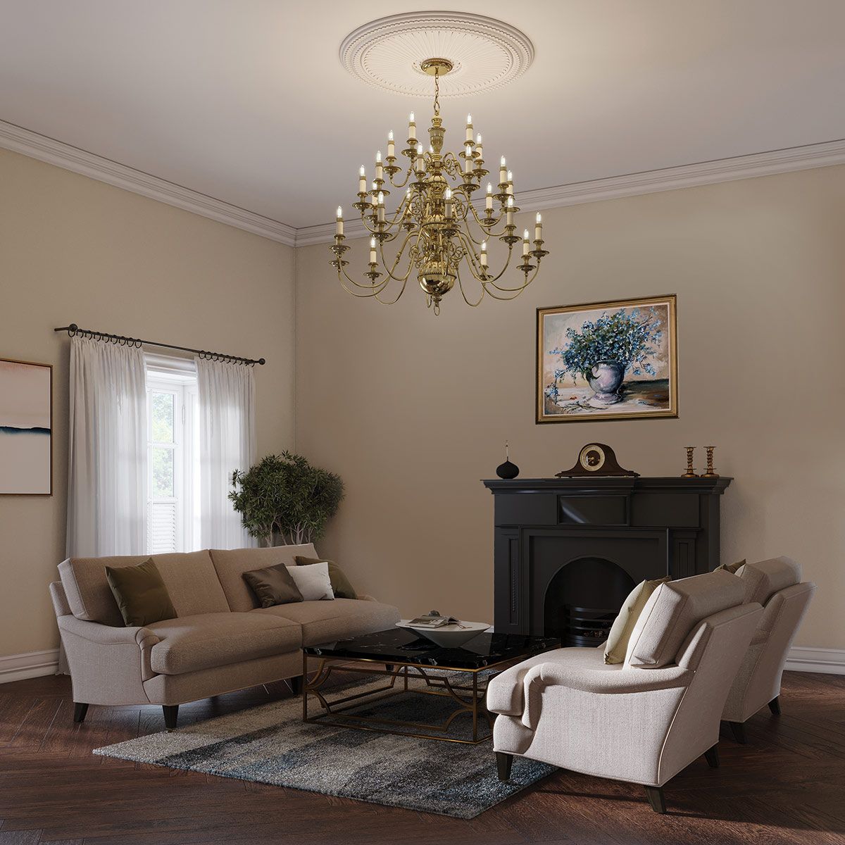 Cambridge Light Chandelier in Burnished Brass