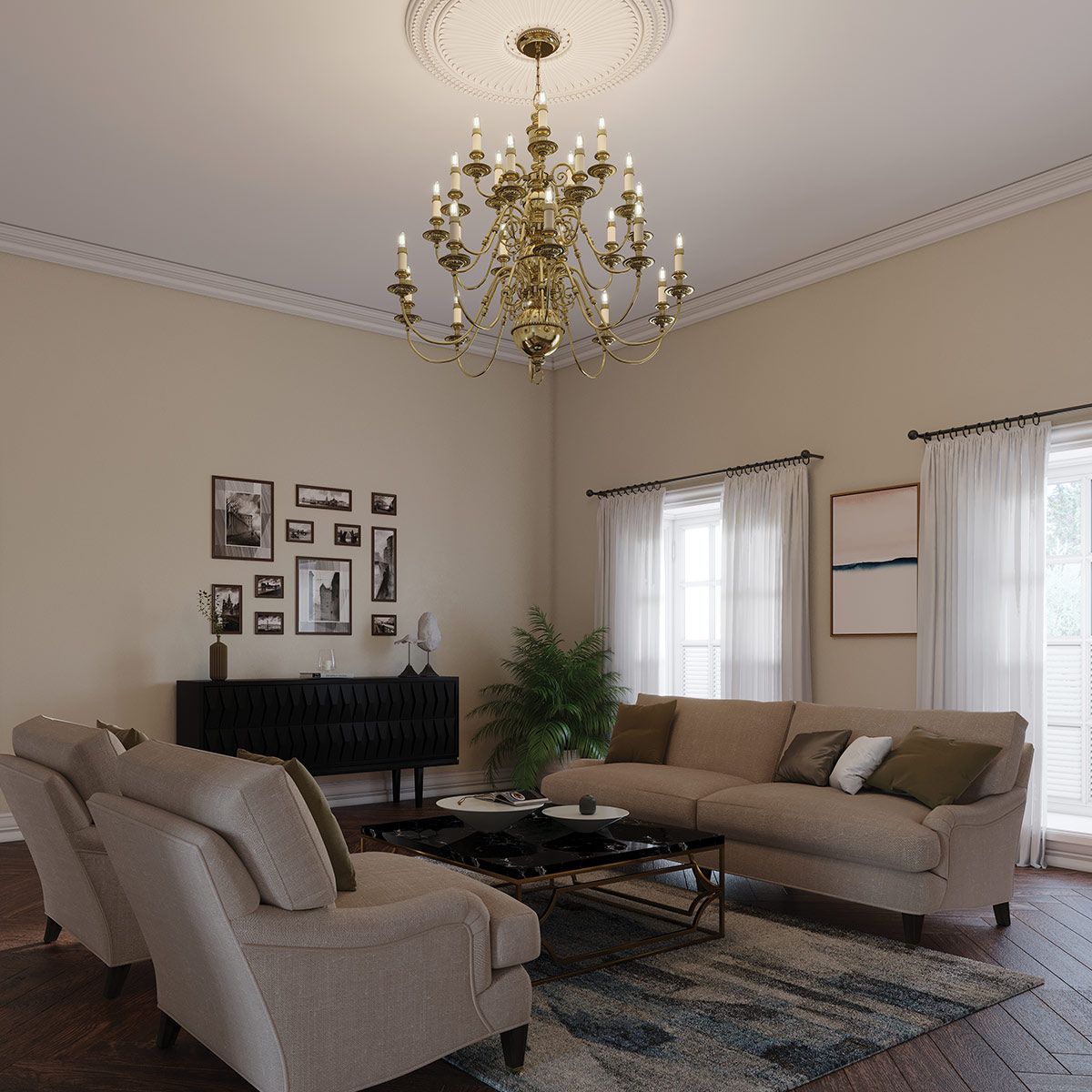 Cambridge Light Chandelier in Burnished Brass