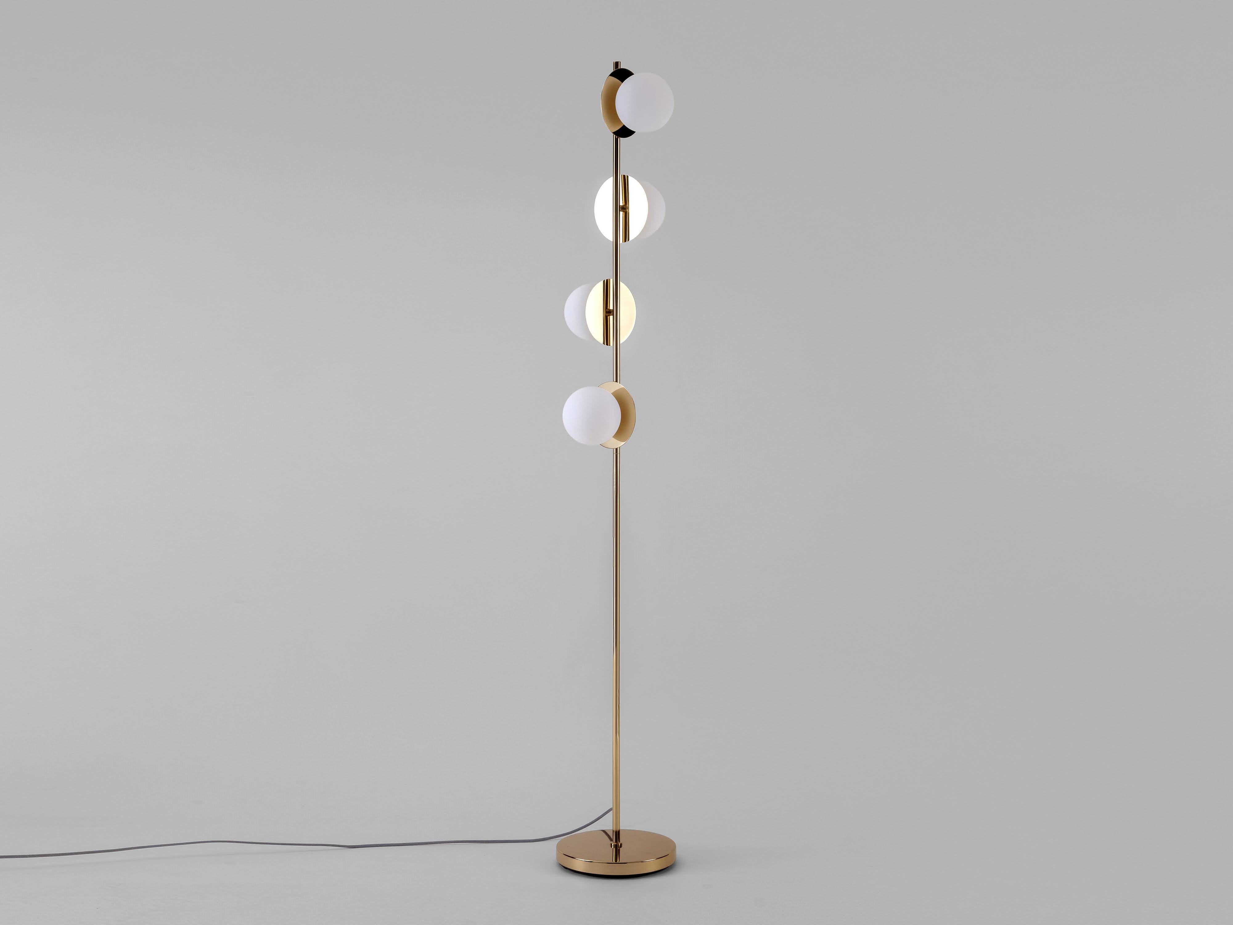 brass Opal Disk Floor Lamp, on front view.