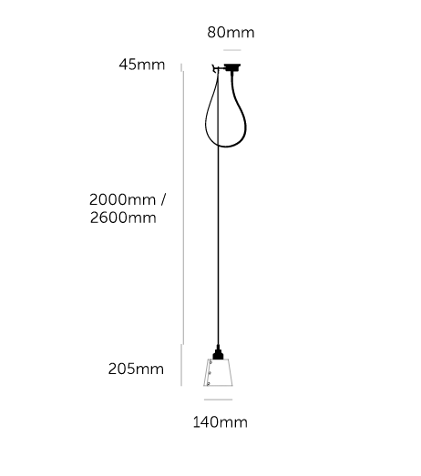 Hooked 1.0 Small Pendant Light / Graphite Smoked Bronze, Dimensions.