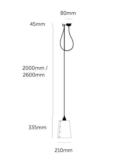 Hooked 1.0 Large Pendant Light / Graphite Steel, dimensions.