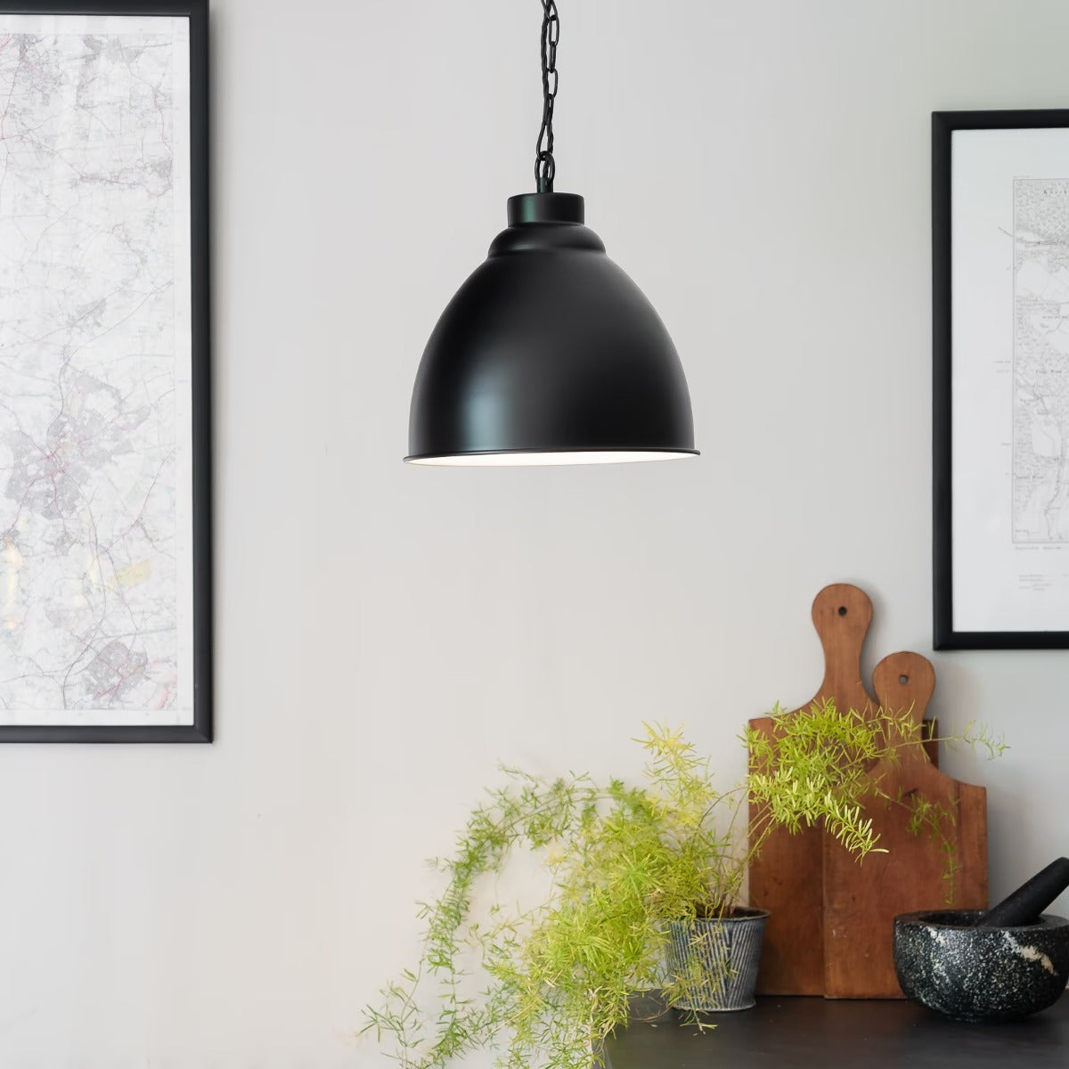 Oxford Vintage Pendant Light in Matt Black
