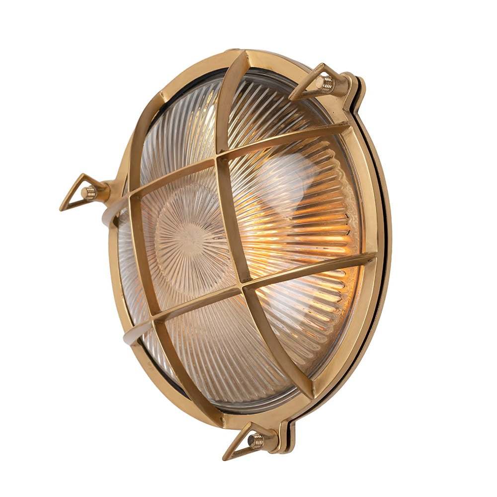 Soho Lighting Carlisle Grid Prismatic Glass IP65 Outdoor & Bathroom Laquered Solid Brass Bulkhead Wall Light