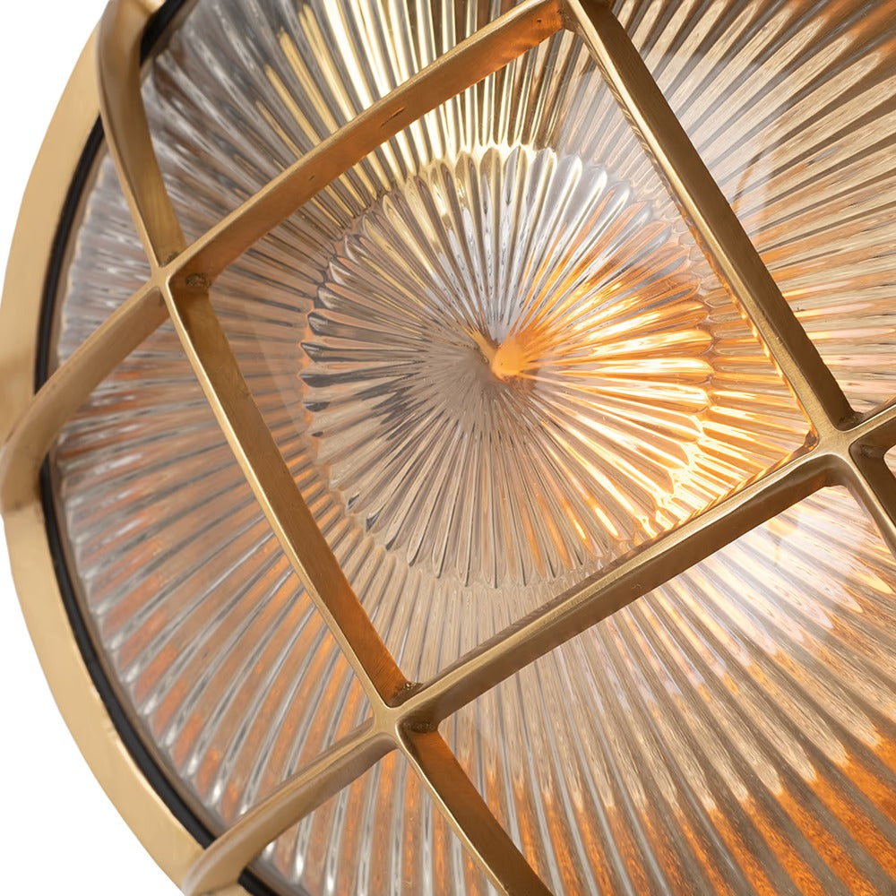 Soho Lighting Carlisle Grid Prismatic Glass IP65 Outdoor & Bathroom Laquered Solid Brass Bulkhead Wall Light