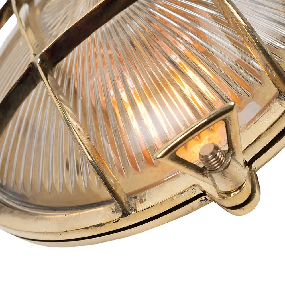 Soho Lighting Carlisle Grid Prismatic Glass IP65 Outdoor & Bathroom Polished Solid Brass Bulkhead Wall Light
