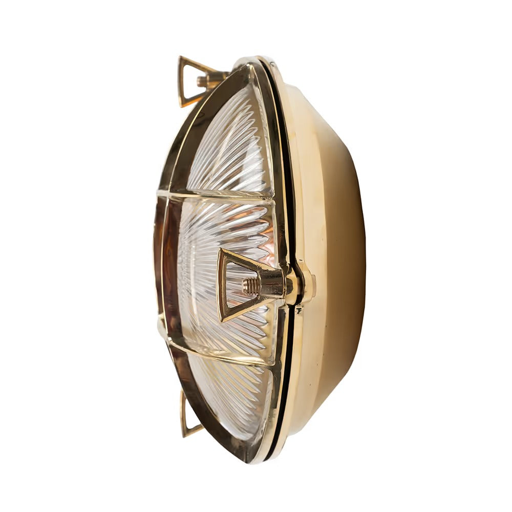 Soho Lighting Carlisle Grid Prismatic Glass IP65 Outdoor & Bathroom Polished Solid Brass Bulkhead Wall Light