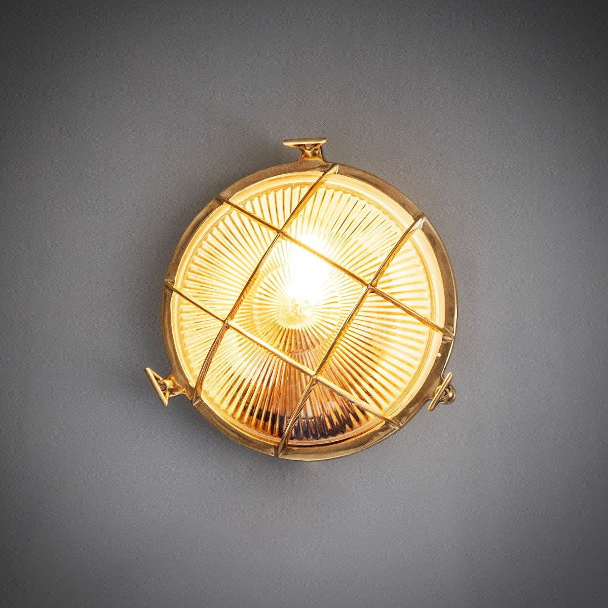 Soho Lighting Carlisle Grid Prismatic Glass IP65 Outdoor & Bathroom Laquered Solid Brass Bulkhead Wall Light