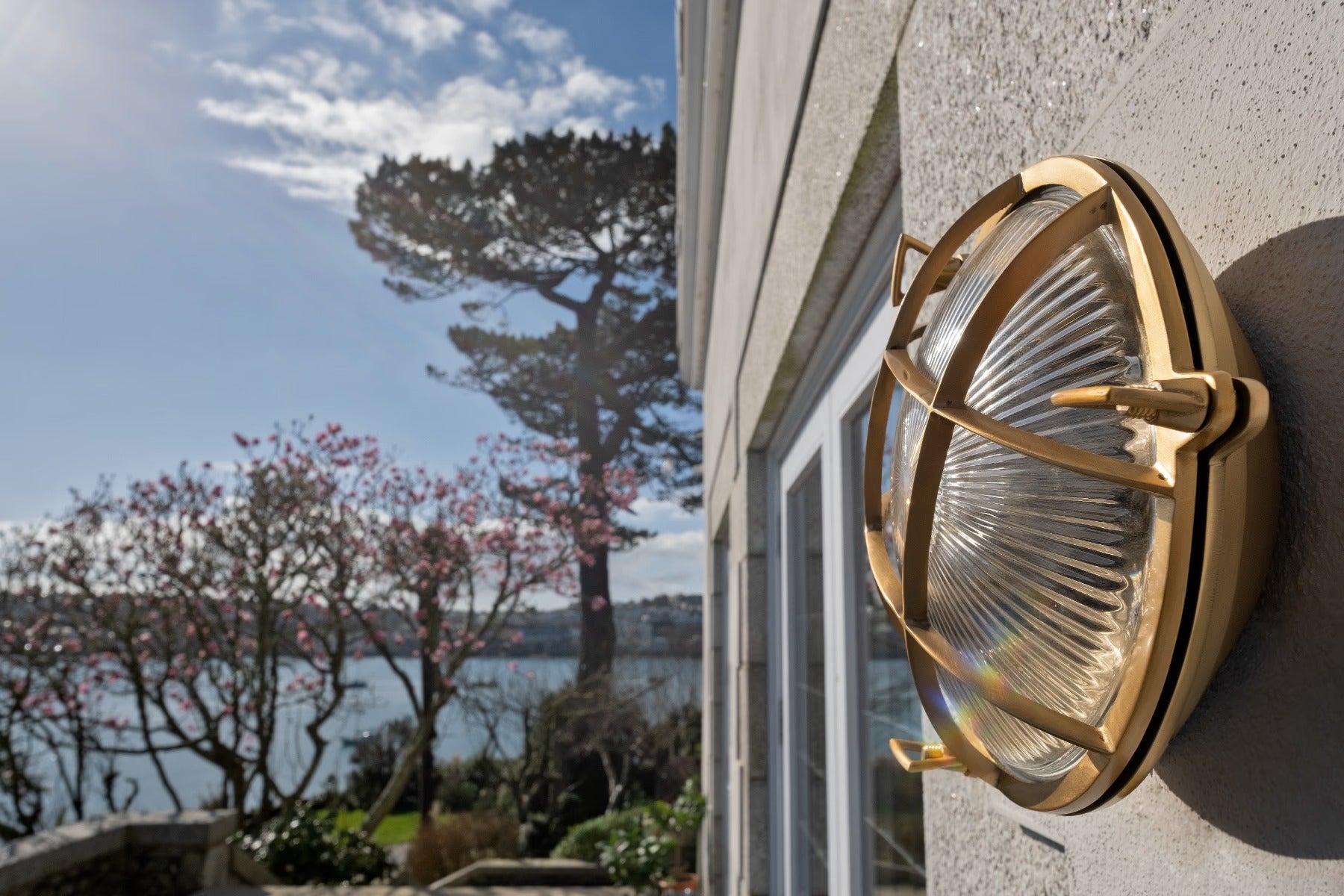 Soho Lighting Carlisle Grid Prismatic Glass IP65 Outdoor & Bathroom Polished Solid Brass Bulkhead Wall Light