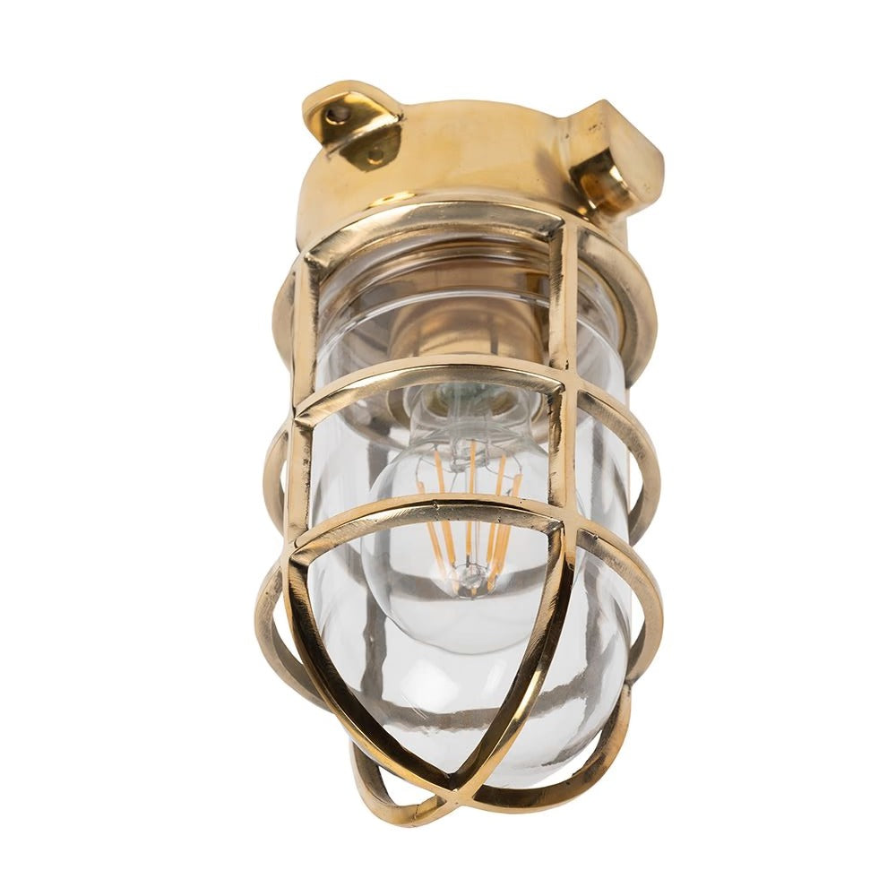Soho Lighting Kemp Grid IP65 Outdoor & Bathroom Polished Solid Brass Ceiling Light