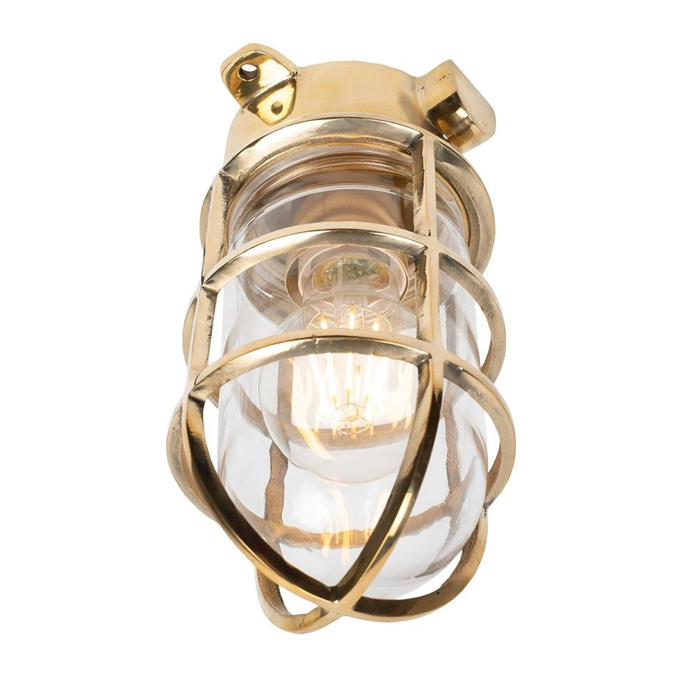 Soho Lighting Kemp Grid IP65 Outdoor & Bathroom Polished Solid Brass Ceiling Light