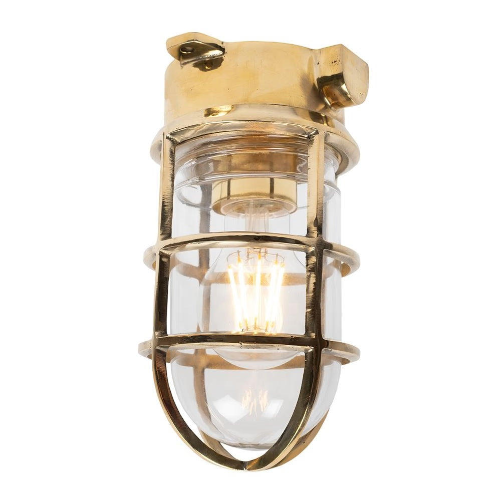 Soho Lighting Kemp Grid IP65 Outdoor & Bathroom Polished Solid Brass Ceiling Light