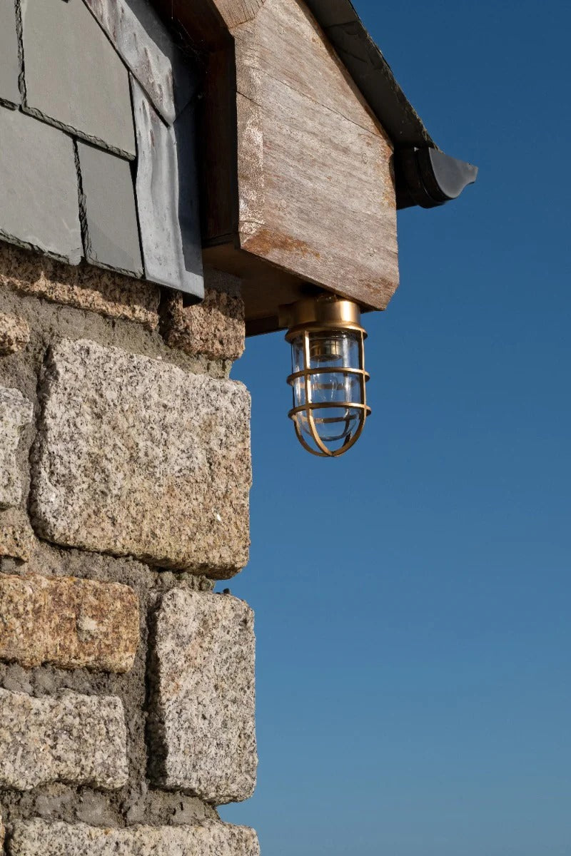 Soho Lighting Kemp Grid IP65 Outdoor & Bathroom Polished Solid Brass Ceiling Light