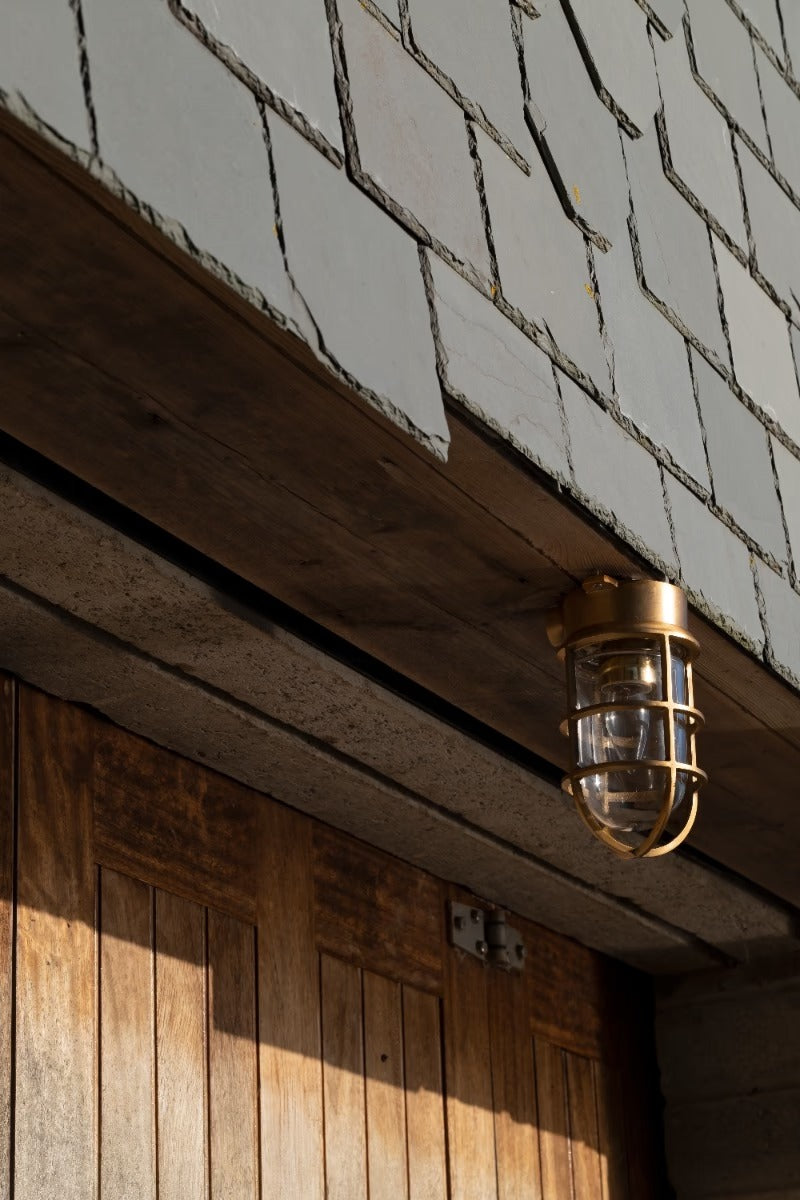 Soho Lighting Kemp Grid IP65 Outdoor & Bathroom Polished Solid Brass Ceiling Light