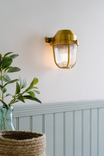 Soho Lighting Hopkin IP65 Outdoor & Bathroom Prismatic Glass Lacquered Solid Brass Wall Light