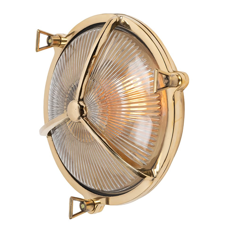 Soho Lighting Carlisle Trine IP65 Outdoor & Bathroom Polished Solid Brass Prismatic Glass Wall Light