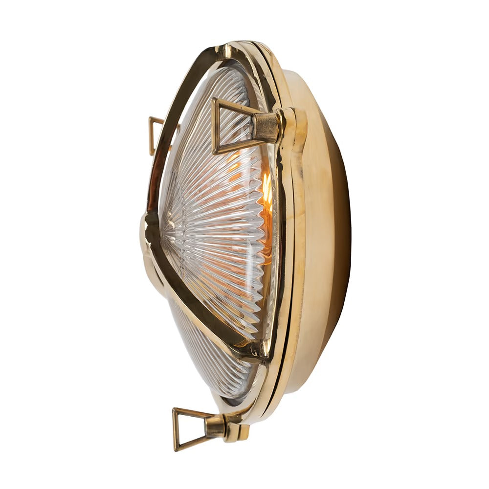 Soho Lighting Carlisle Trine IP65 Outdoor & Bathroom Polished Solid Brass Prismatic Glass Wall Light