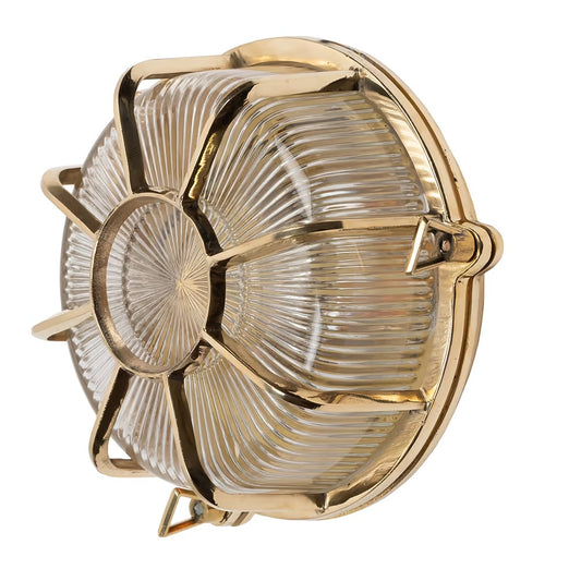 Soho Lighting Carlisle Web Prismatic Glass IP65 Outdoor & Bathroom Polished Solid Brass Bulkhead Wall Light