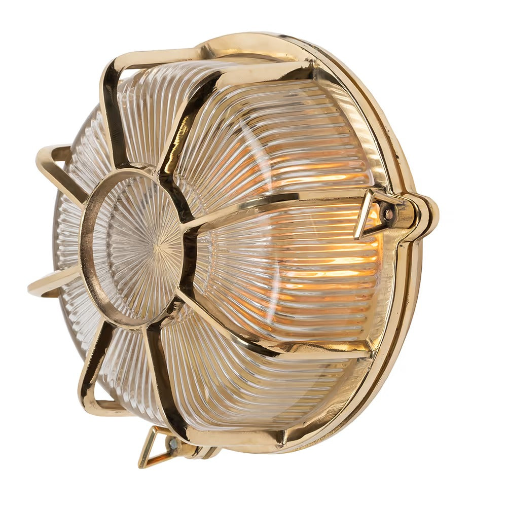 Soho Lighting Carlisle Web Prismatic Glass IP65 Outdoor & Bathroom Polished Solid Brass Bulkhead Wall Light