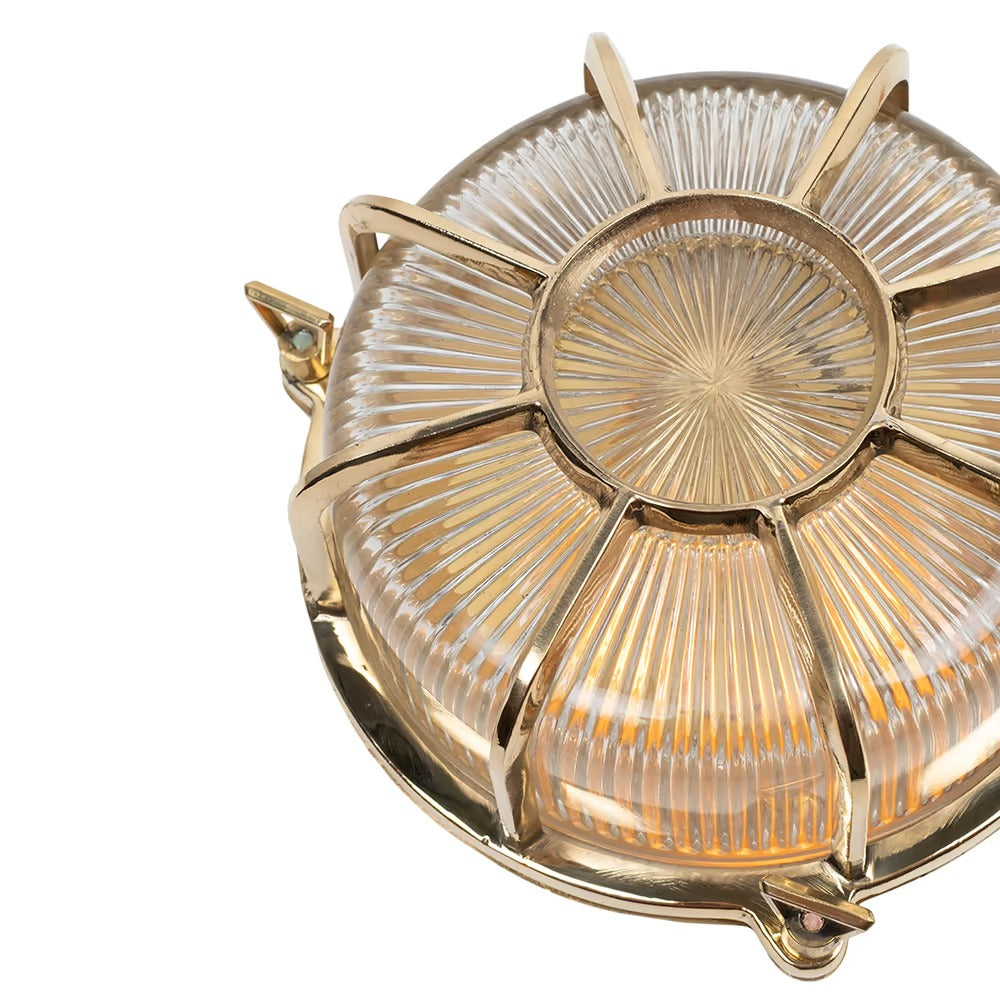 Soho Lighting Carlisle Web Prismatic Glass IP65 Outdoor & Bathroom Polished Solid Brass Bulkhead Wall Light