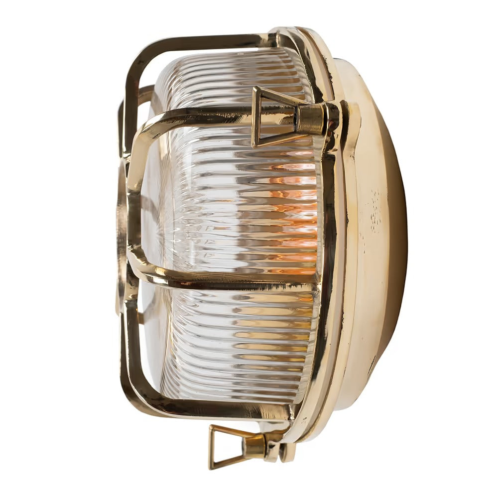 Soho Lighting Carlisle Web Prismatic Glass IP65 Outdoor & Bathroom Polished Solid Brass Bulkhead Wall Light