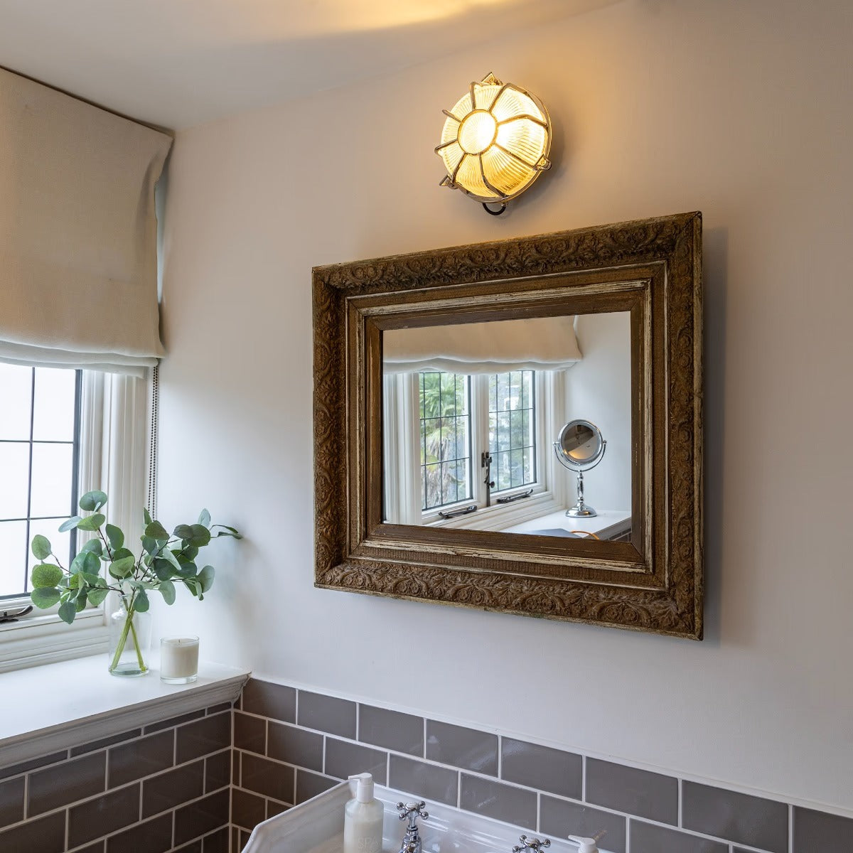 Soho Lighting Carlisle Web Prismatic Glass IP65 Outdoor & Bathroom Nickel Bulkhead Wall Light