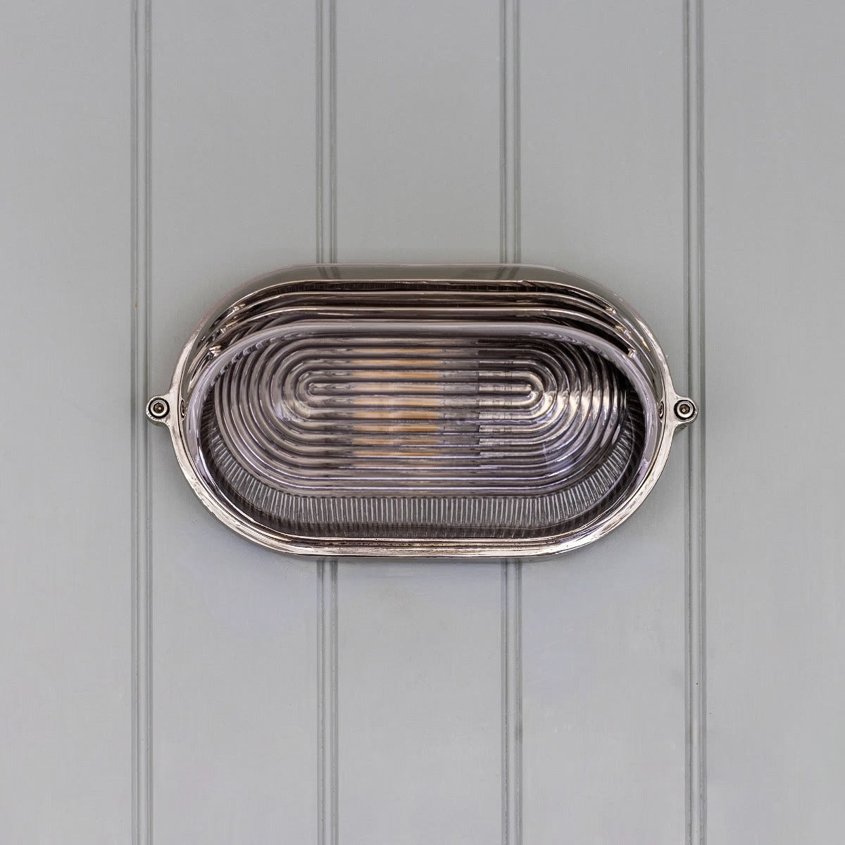 Soho Lighting Marlborough Eyelid Prismatic Glass IP65 Outdoor & Bathroom Nickel Bulkhead Wall Light
