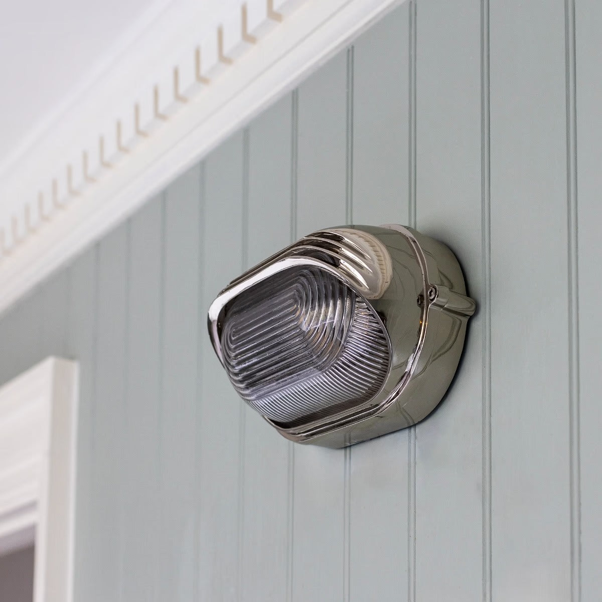 Soho Lighting Marlborough Eyelid Prismatic Glass IP65 Outdoor & Bathroom Nickel Bulkhead Wall Light
