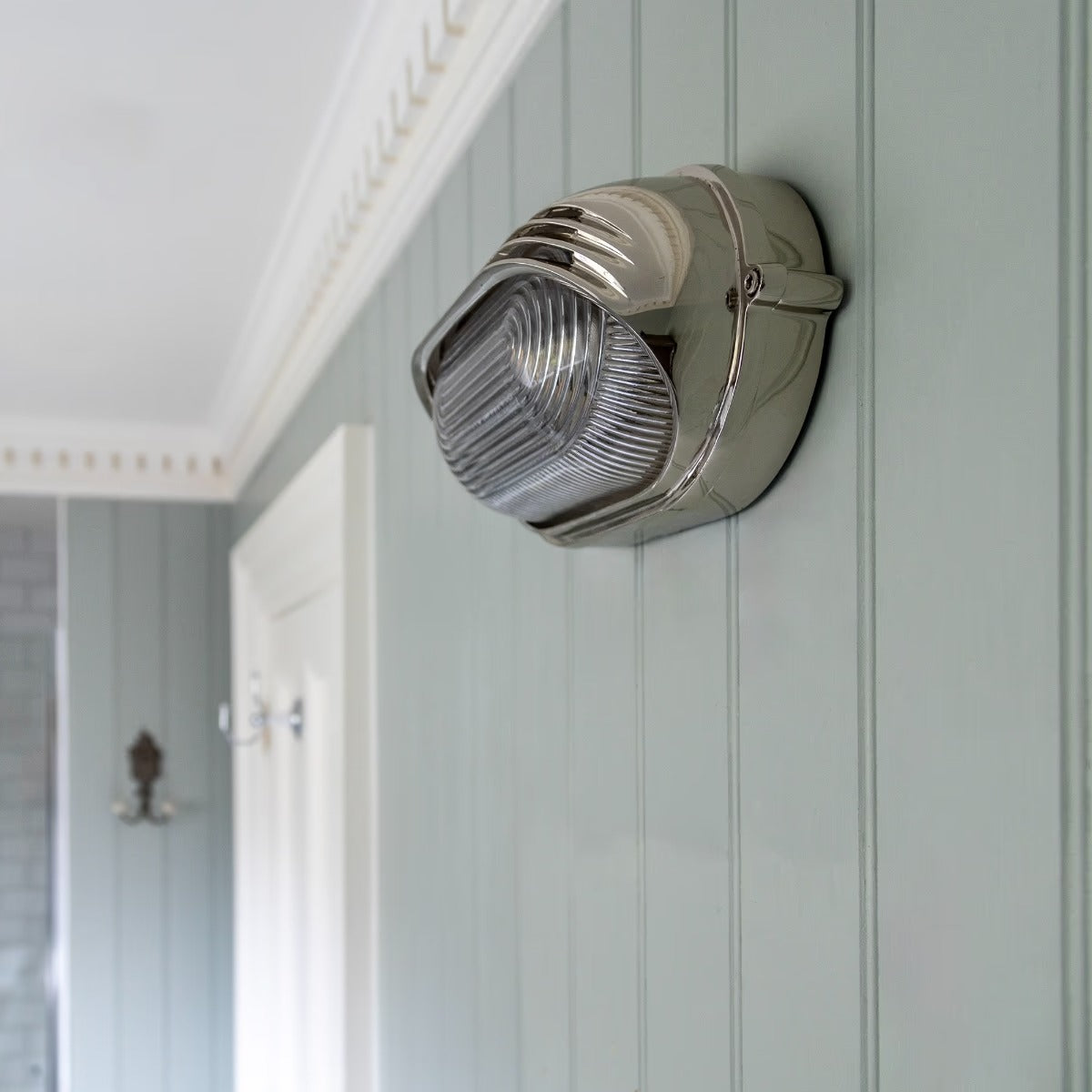 Soho Lighting Marlborough Eyelid Prismatic Glass IP65 Outdoor & Bathroom Nickel Bulkhead Wall Light