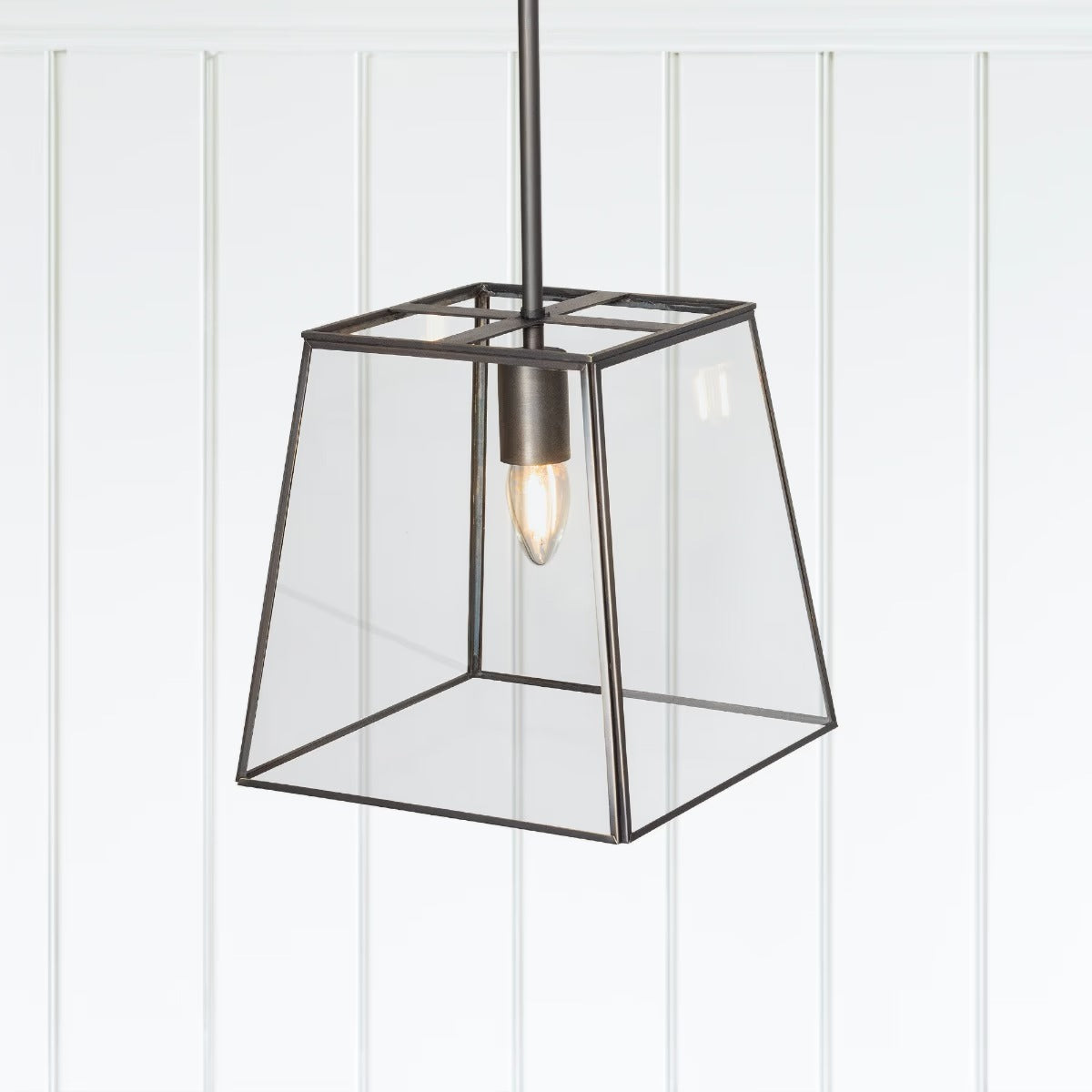 London Geotrapeze Metal Glass Lantern Pendant Light - Small (With Fixed Mounting Bar)