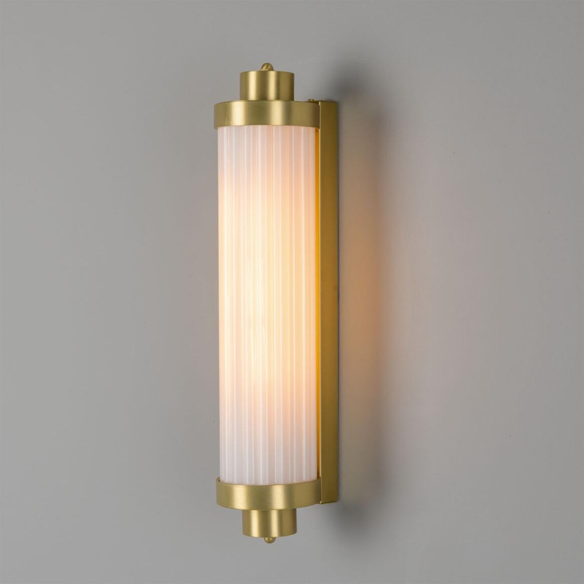 Louise Vintage Rippled Opal Glass and Brass Bathroom Wall Light 47cm
