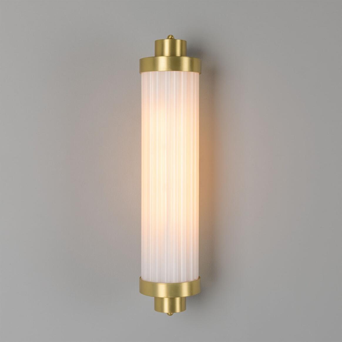 Louise Vintage Rippled Opal Glass and Brass Bathroom Wall Light 47cm