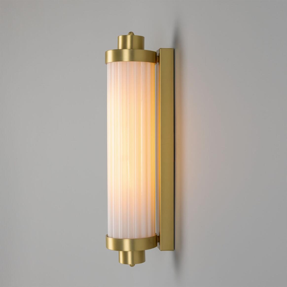 Louise Vintage Rippled Opal Glass and Brass Bathroom Wall Light 47cm