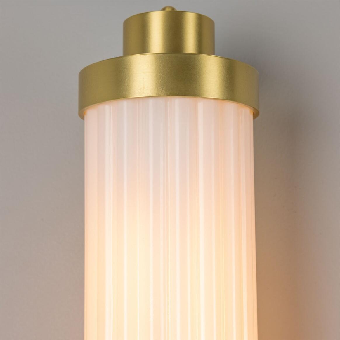 Louise Vintage Rippled Opal Glass and Brass Bathroom Wall Light 47cm