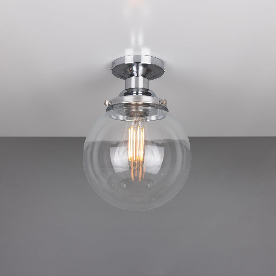 Riad Clear Glass Globe Flush Ceiling Light 20cm