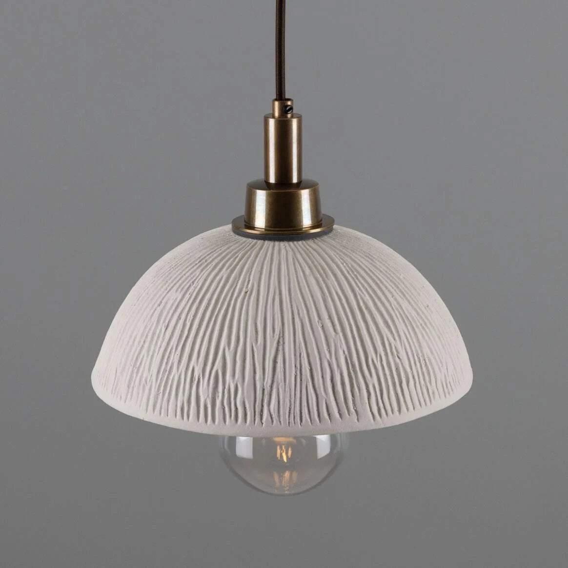 Kingii Ceramic Dome Bathroom Pendant Light 20cm, Matte White Striped IP44